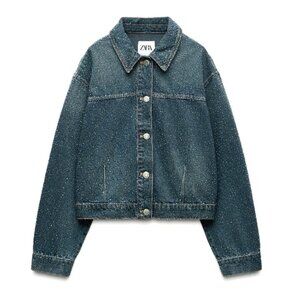ZARA RHINESTONE JEWEL DENIM JACKET BLUE SIZE Large